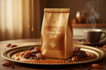 Golden Hour Turtle coffee bag with caramel drizzle, pecans and dark chocolate in golden hour light